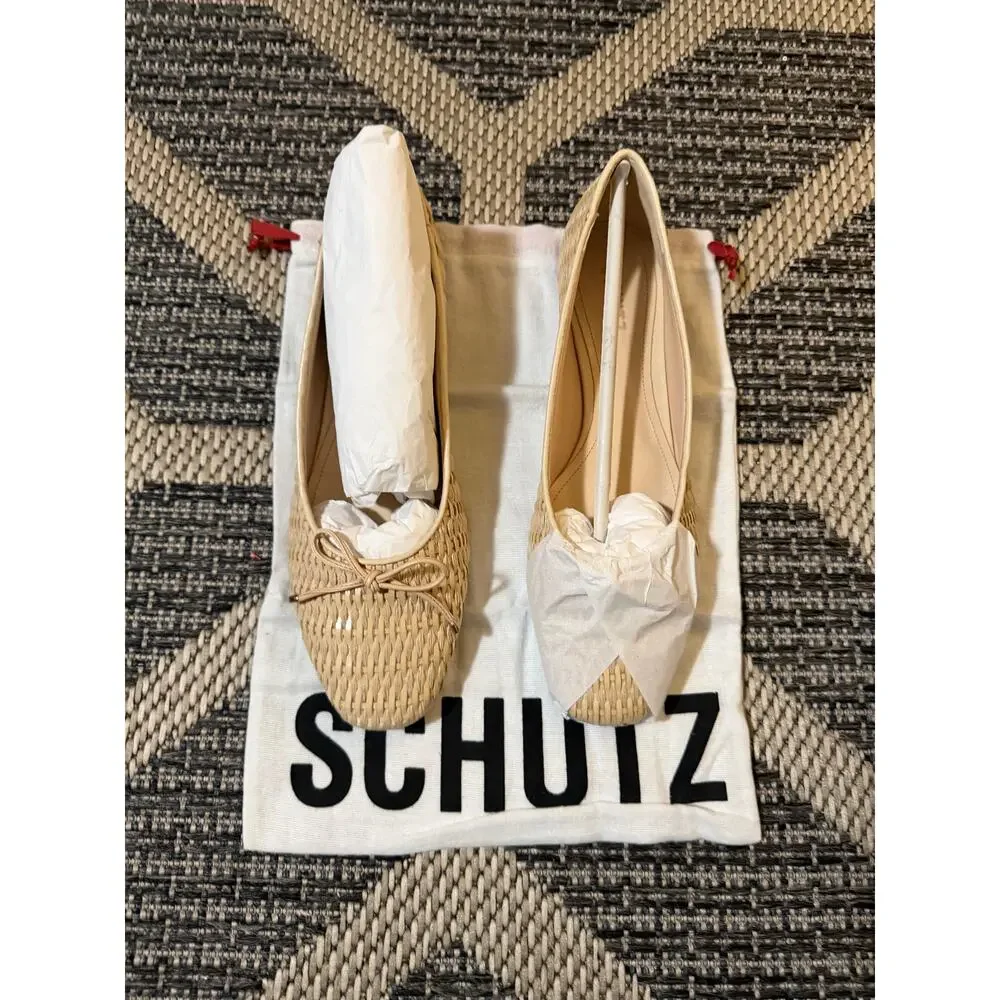 Schutz Arissa Woven Straw Bow Flats Womens Size 11B